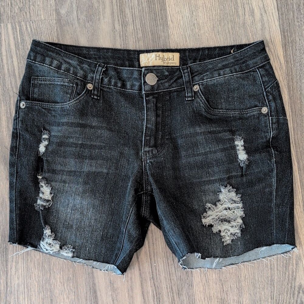 Hybrid Company Distressed Cut-Off Denim Shorts Black Juniors Size 7